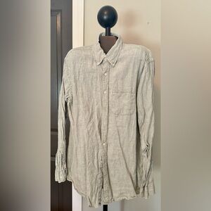 L.L. Bean Linen Button Down Shirt Mens Size Large Light Blue / Gray